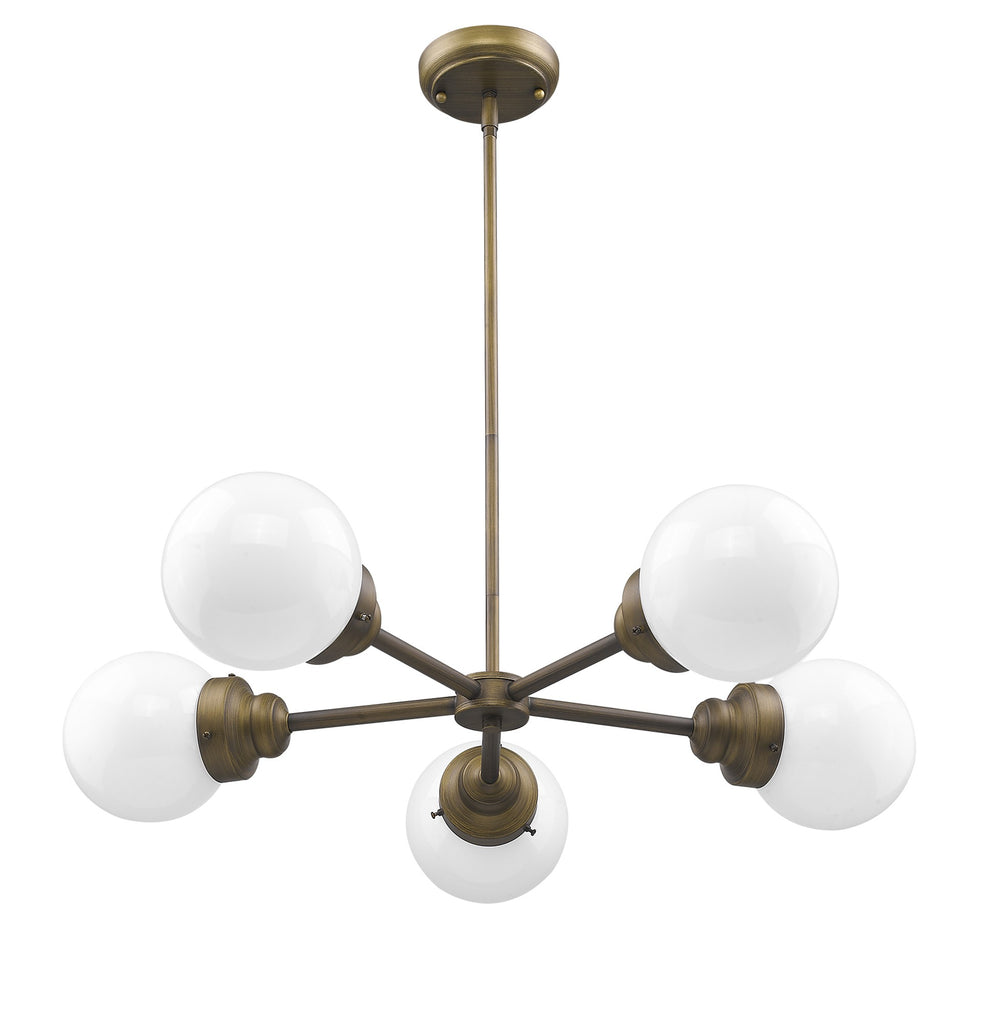 Homeroots Bronze Five Light Metal Dimmable Chandelier With White Shades   398211
