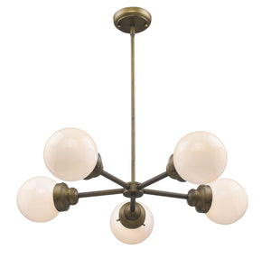 Homeroots Bronze Five Light Metal Dimmable Chandelier With White Shades   398211