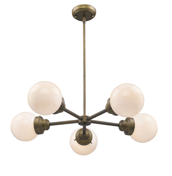 Homeroots Bronze Five Light Metal Dimmable Chandelier With White Shades   398211