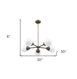 Homeroots Bronze Five Light Metal Dimmable Chandelier With White Shades   398211