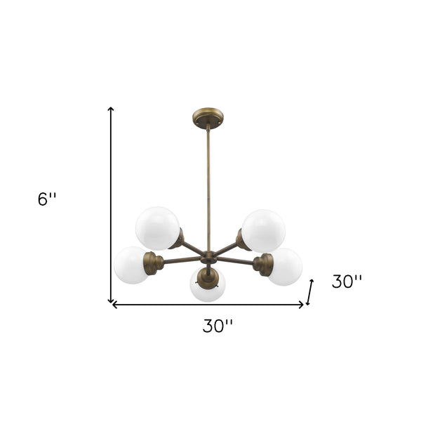 Homeroots Bronze Five Light Metal Dimmable Chandelier With White Shades   398211