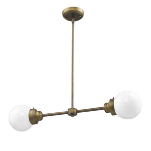 Homeroots Portsmith 2-light Raw Brass Island Pendant With White Globe Shades   398213
