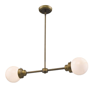 Homeroots Portsmith 2-light Raw Brass Island Pendant With White Globe Shades   398213