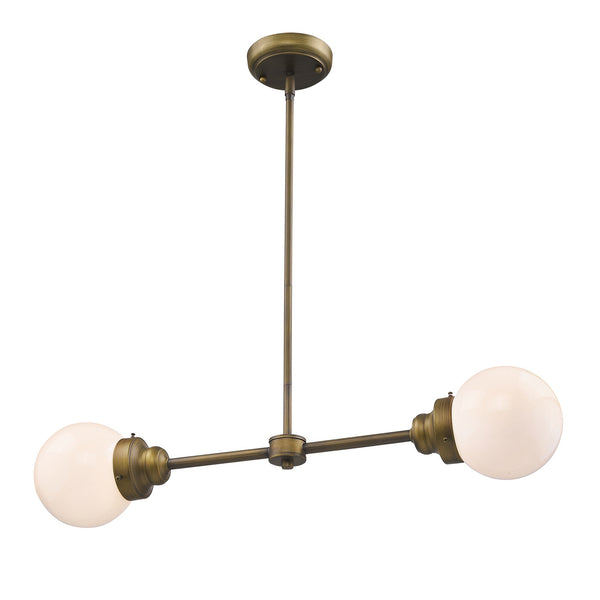 Homeroots Portsmith 2-light Raw Brass Island Pendant With White Globe Shades   398213