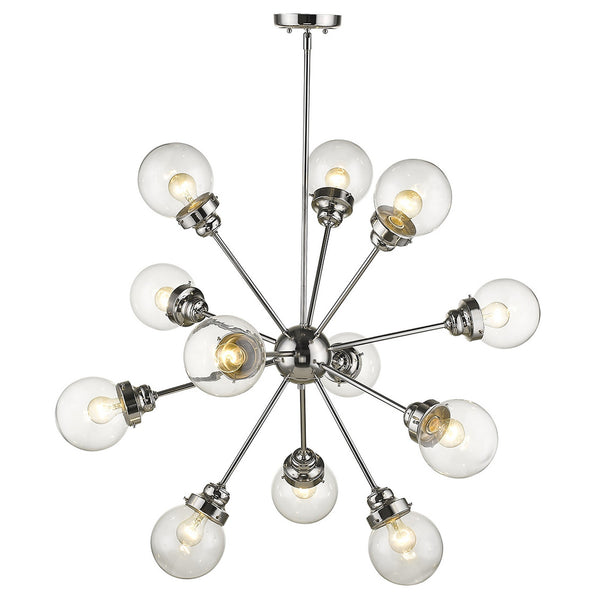 Homeroots Silver Sputnik Twelve Light Metal Dimmable Chandelier With Clear Shades   398214