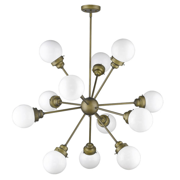 Homeroots Bronze Sputnik Twelve Light Frosted Metal Dimmable Chandelier With Off White Shades   398215