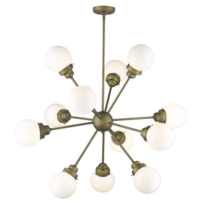 Homeroots Bronze Sputnik Twelve Light Frosted Metal Dimmable Chandelier With Off White Shades   398215
