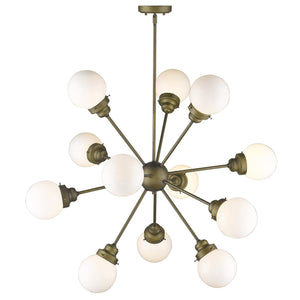 Homeroots Bronze Sputnik Twelve Light Frosted Metal Dimmable Chandelier With Off White Shades   398215