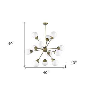 Homeroots Bronze Sputnik Twelve Light Frosted Metal Dimmable Chandelier With Off White Shades   398215