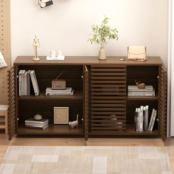 English Elm Living Mid Century Modern TV Stand Curio Buffet Cabinet with Handcrafted Carved Accents and Storage Oak W2263P207524