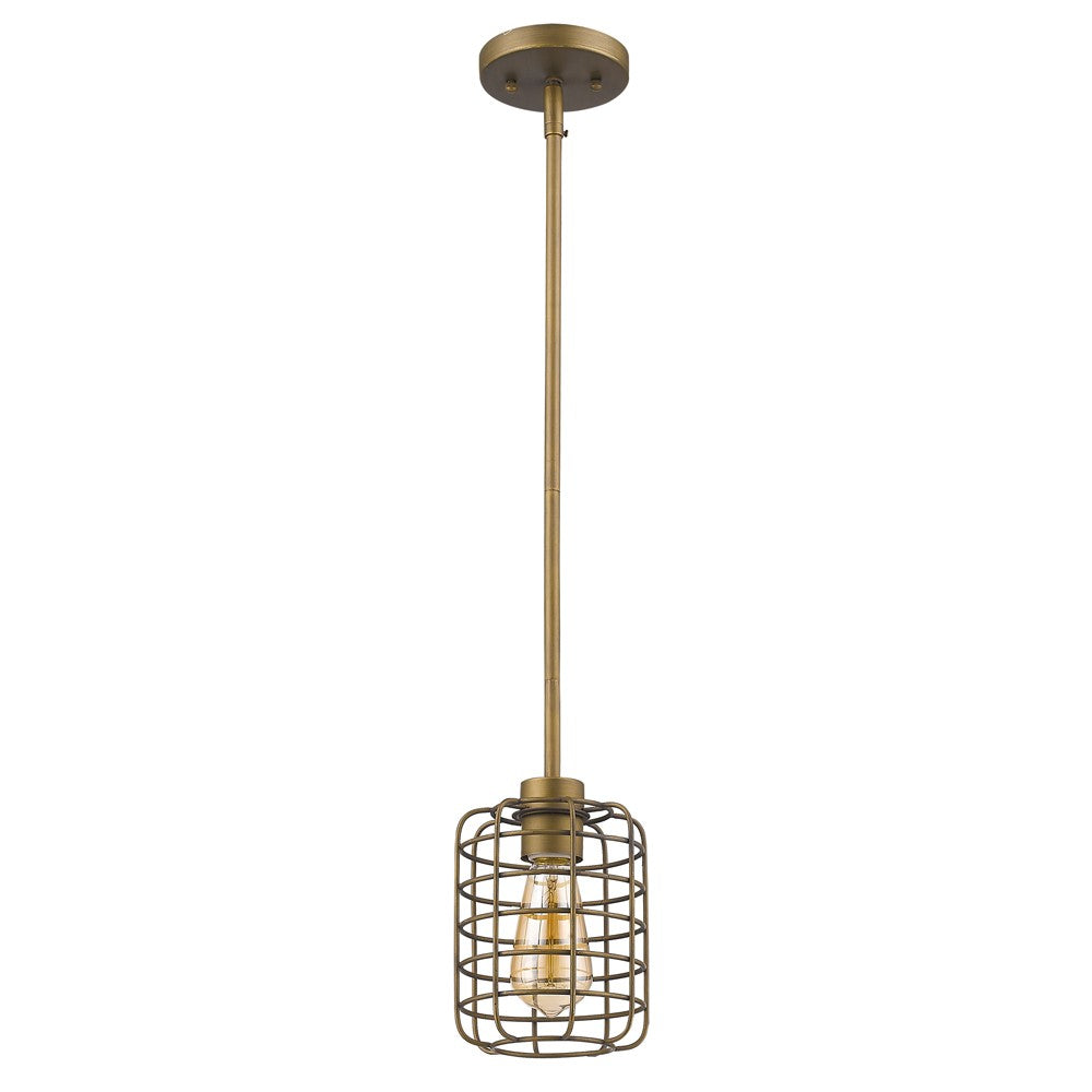 Homeroots Brushed Gold Metal Cage Hanging Light   398225