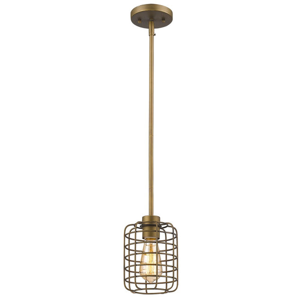 Homeroots Brushed Gold Metal Cage Hanging Light   398225