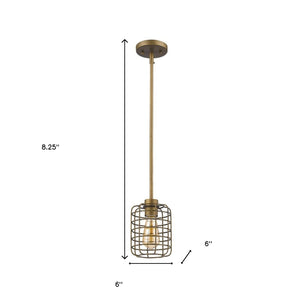 Homeroots Brushed Gold Metal Cage Hanging Light   398225