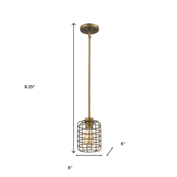 Homeroots Brushed Gold Metal Cage Hanging Light   398225