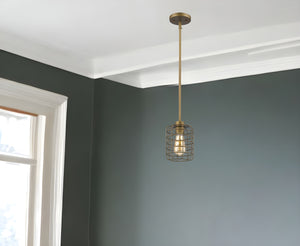 Homeroots Brushed Gold Metal Cage Hanging Light   398225