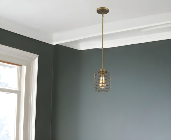 Homeroots Brushed Gold Metal Cage Hanging Light   398225