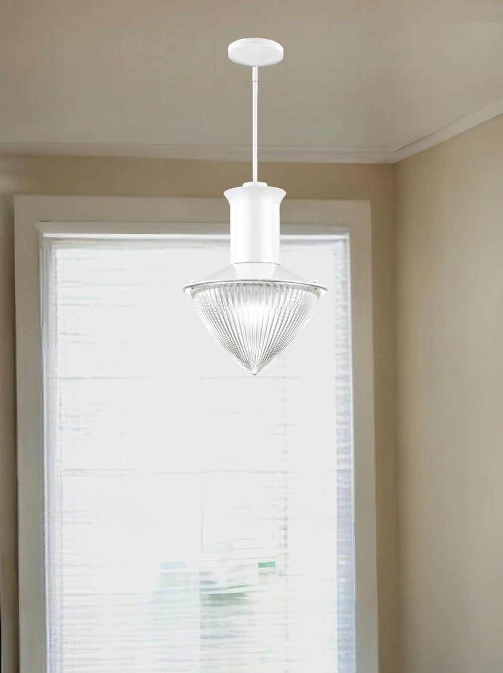 Homeroots Skylar 1-light White Pendant With Halophane Glass Shade   398230