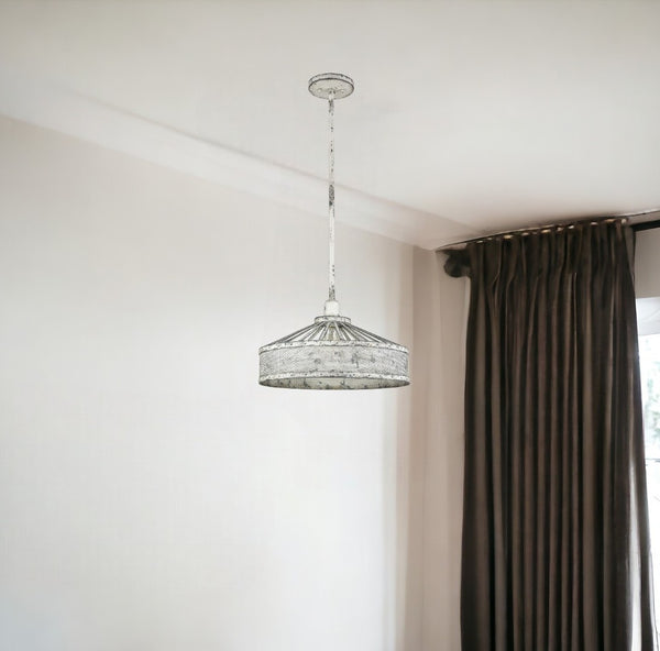HomeRoots Iris 1-Light Aged Ivory Pendant - Farmhouse Charm with Modern Edge for Dining & Living Spaces 398231
