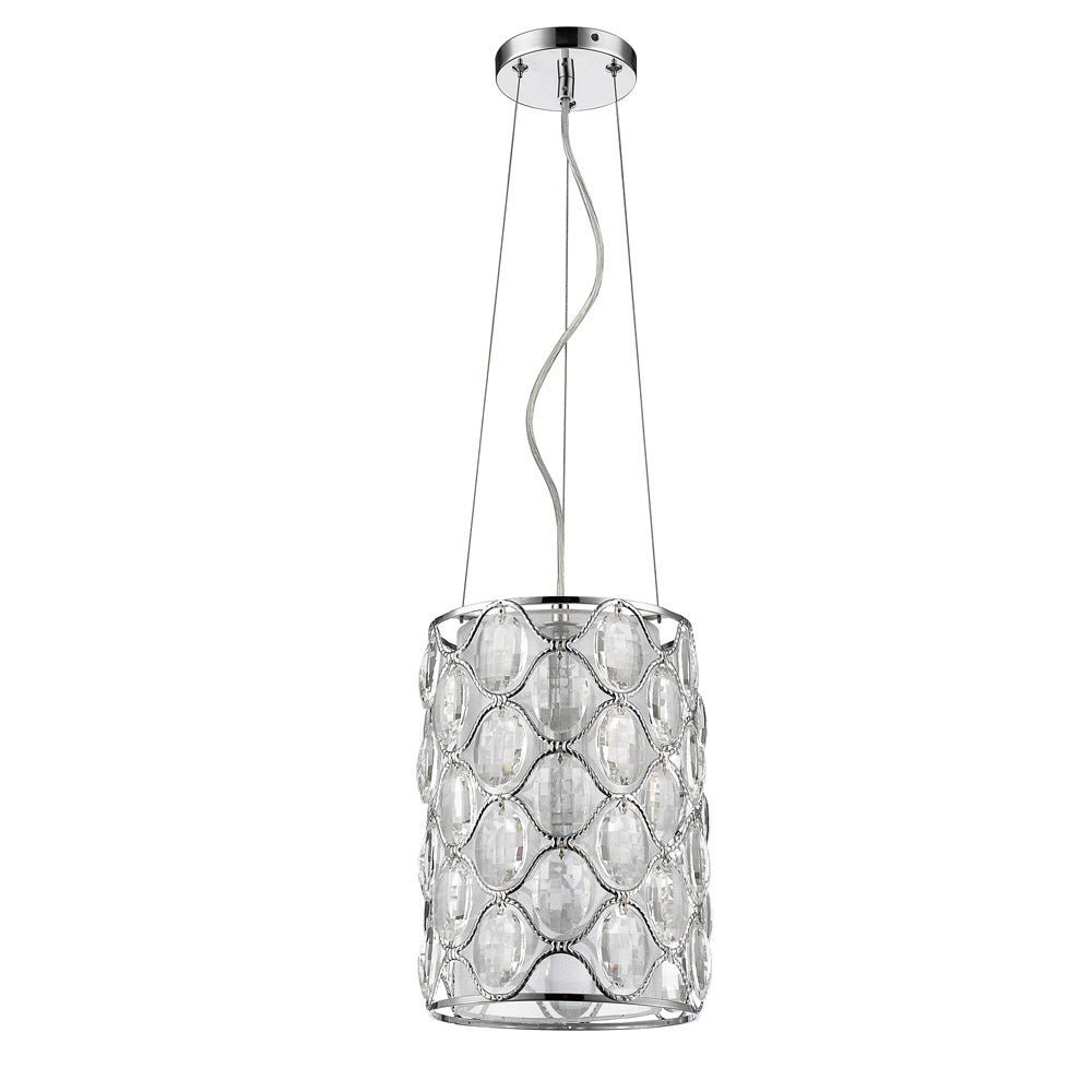 Homeroots Isabella 1-light Polished Nickel Drum Pendant With Crystal Accents   398233