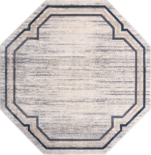 Unique Loom Oasis Fountain Machine Made Border Rug Gray, Ivory/Beige/Navy Blue 7' 1" x 7' 1"
