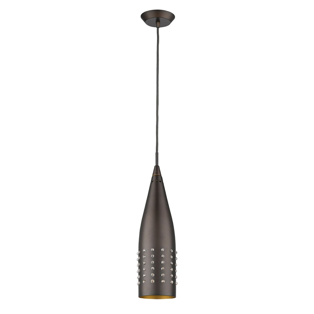 Homeroots Narrow Bronze Hanging Light With Glass Studs   398239