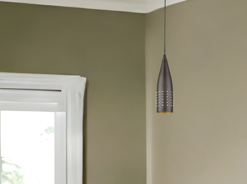 Homeroots Narrow Bronze Hanging Light With Glass Studs   398239