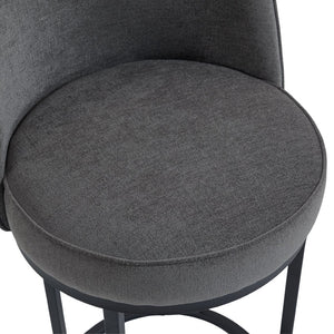 English Elm Counter Height Barstools Set of 2 Linen Upholstered Barrel Seat with Iron Legs Gray W395P410436