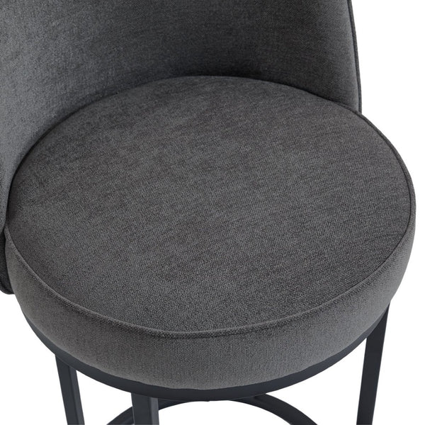 English Elm Counter Height Barstools Set of 2 Linen Upholstered Barrel Seat with Iron Legs Gray W395P410436