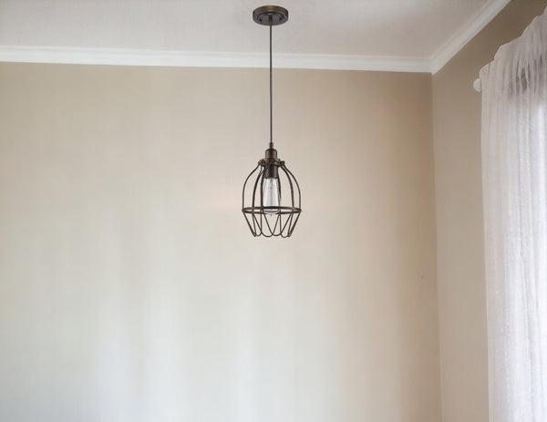 Homeroots Antique Bronze Wire Pendant Hanging Light   398244