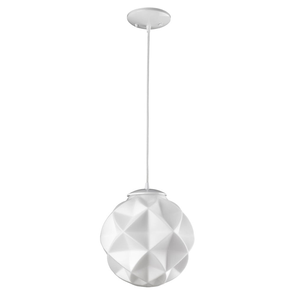Homeroots Nova 1-light White Mini Pendant With Geometric Globe Shade   398245