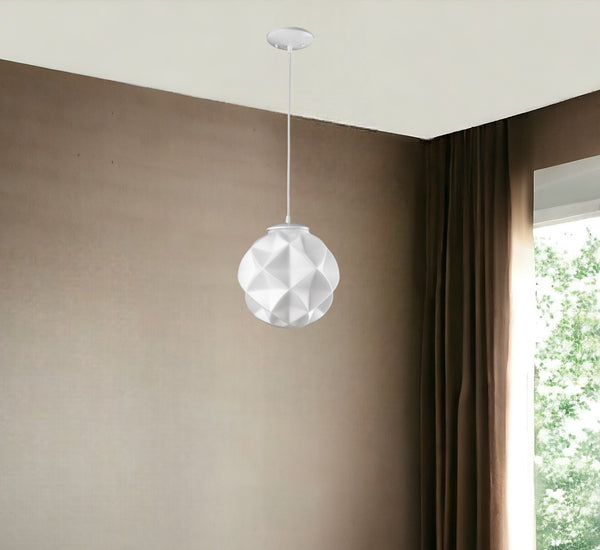Homeroots Nova 1-light White Mini Pendant With Geometric Globe Shade   398245