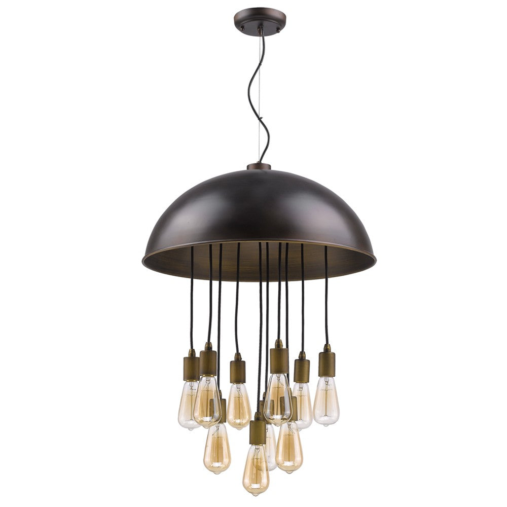 Homeroots Keough 10-light Oil-rubbed Bronze Bowl Pendant With Raw Brass Sockets   398246