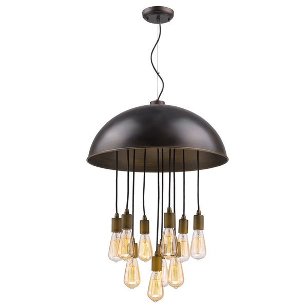 Homeroots Keough 10-light Oil-rubbed Bronze Bowl Pendant With Raw Brass Sockets   398246