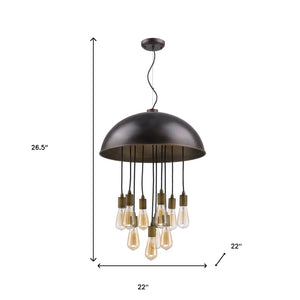 Homeroots Keough 10-light Oil-rubbed Bronze Bowl Pendant With Raw Brass Sockets   398246