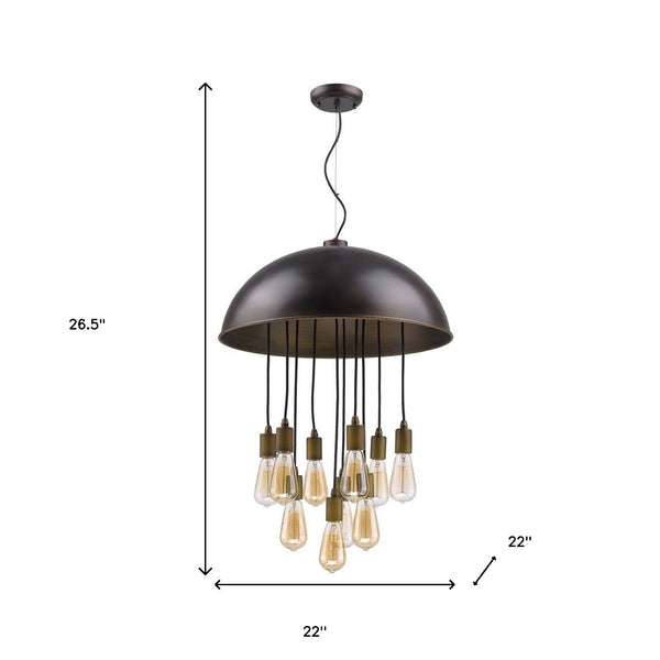 Homeroots Keough 10-light Oil-rubbed Bronze Bowl Pendant With Raw Brass Sockets   398246