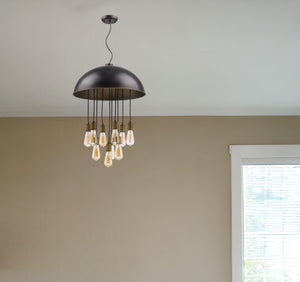 Homeroots Keough 10-light Oil-rubbed Bronze Bowl Pendant With Raw Brass Sockets   398246