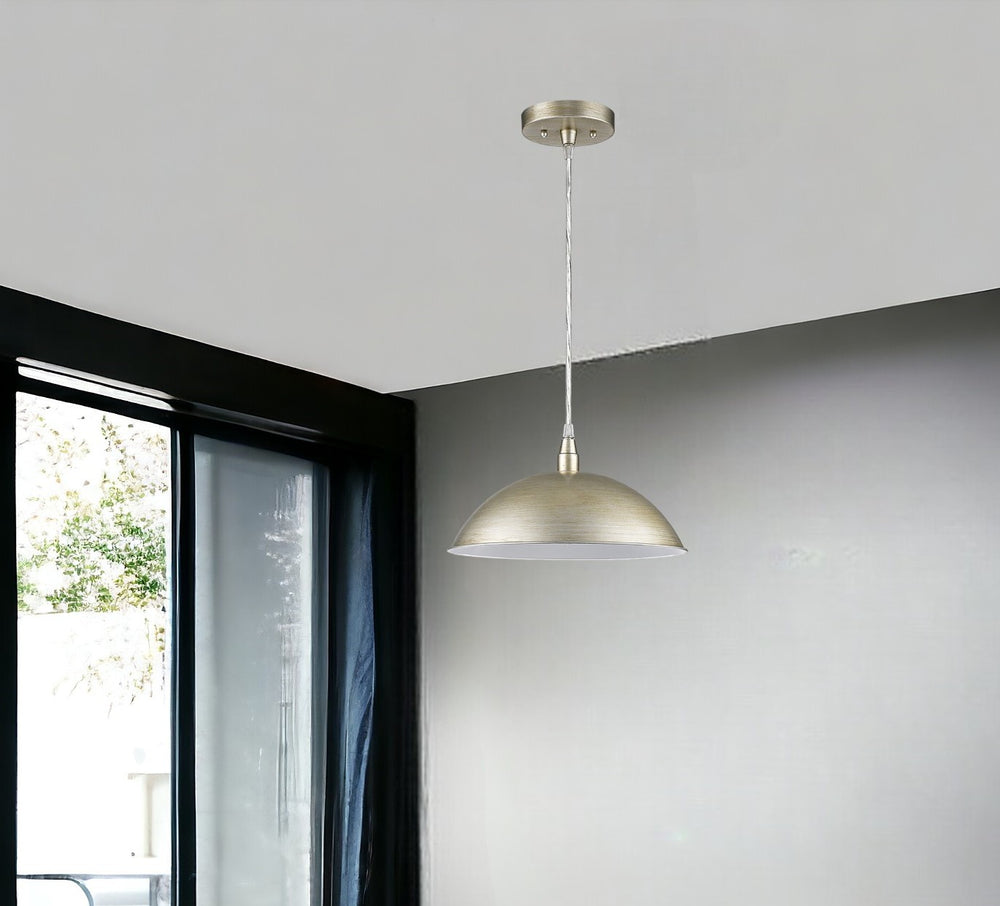 Homeroots Silver Metal Hanging Light With Dome Shade   398253