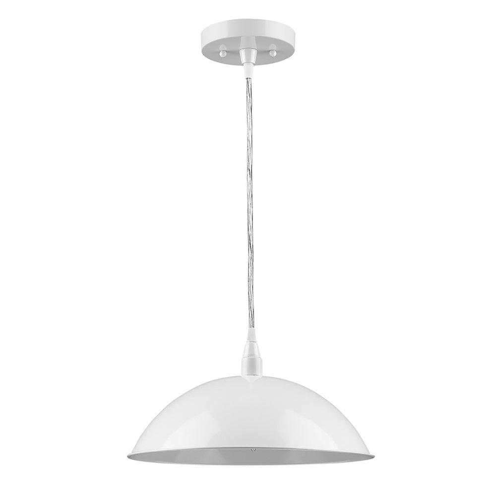 Homeroots White Metal Hanging Light With Dome Shade   398254