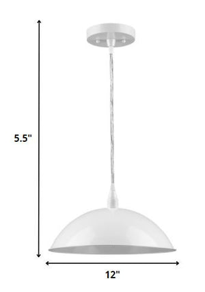 Homeroots White Metal Hanging Light With Dome Shade   398254
