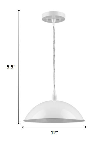 Homeroots White Metal Hanging Light With Dome Shade   398254