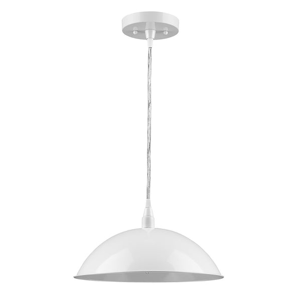 Homeroots White Metal Hanging Light With Dome Shade   398254