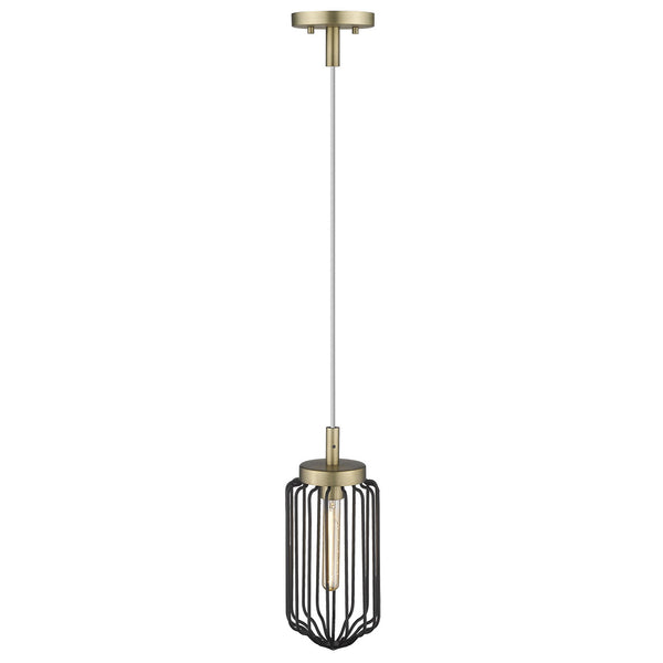 Homeroots Gold And Black Metal Cage Pendant Hanging Light   398256