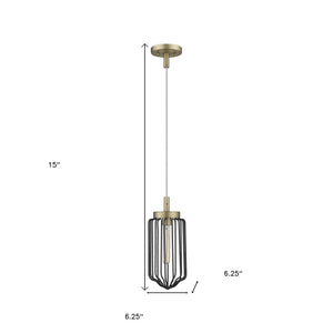 Homeroots Gold And Black Metal Cage Pendant Hanging Light   398256