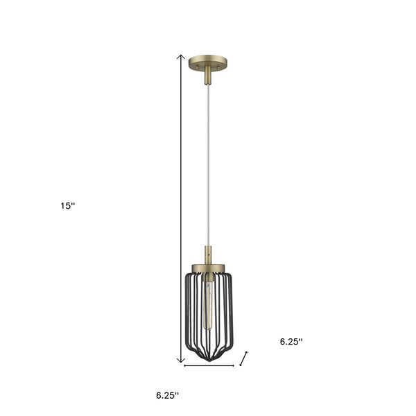 Homeroots Gold And Black Metal Cage Pendant Hanging Light   398256