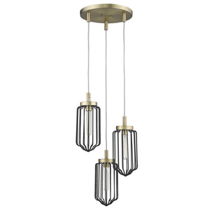 Homeroots Gold Caged Three Light Metal Dimmable Chandelier With Black Shades   398257