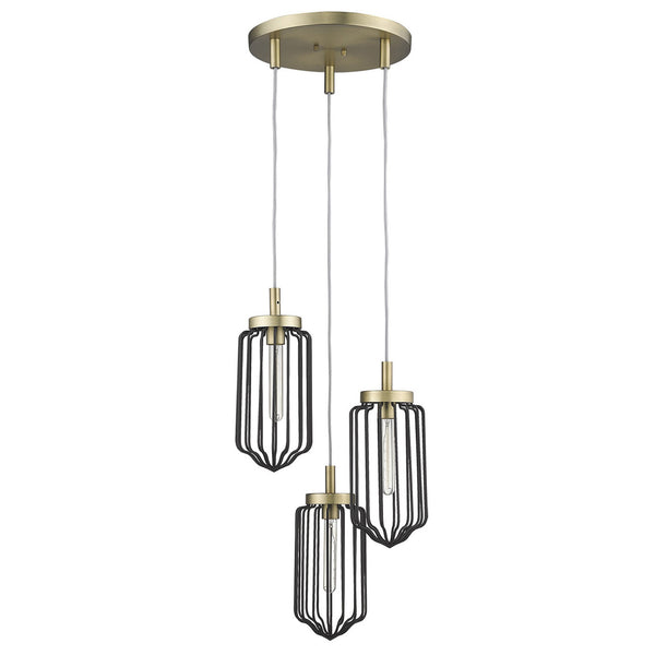 Homeroots Gold Caged Three Light Metal Dimmable Chandelier With Black Shades   398257