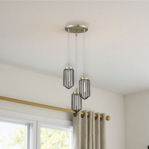 Homeroots Gold Caged Three Light Metal Dimmable Chandelier With Black Shades   398257