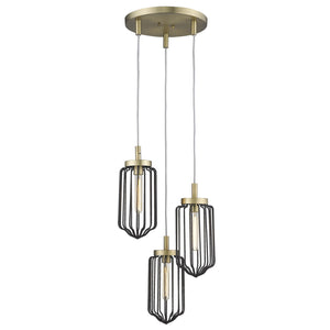 Homeroots Gold Caged Three Light Metal Dimmable Chandelier With Black Shades   398257