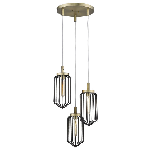 Homeroots Gold Caged Three Light Metal Dimmable Chandelier With Black Shades   398257
