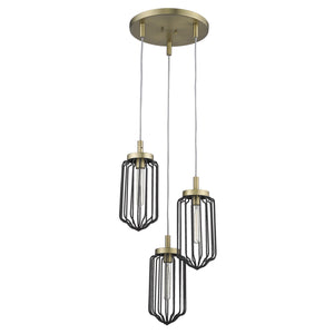 Homeroots Gold Caged Three Light Metal Dimmable Chandelier With Black Shades   398257